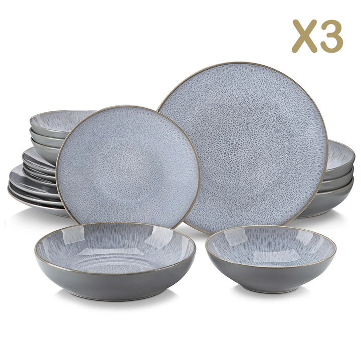 VANCASSO KARST 16/32/48 Piece Embossed Stoneware Tableware Set with Dinner/Dessert Plate/Soup Bowl/Mug Service for 4/8/12 Person