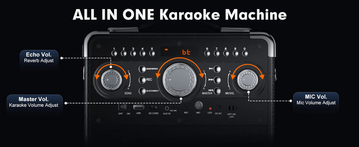 FanFun Karaoke Speaker with 3 Wireless Microphone, Bluetooth Speaker with LED Light, Portable Outdoor Party Speaker