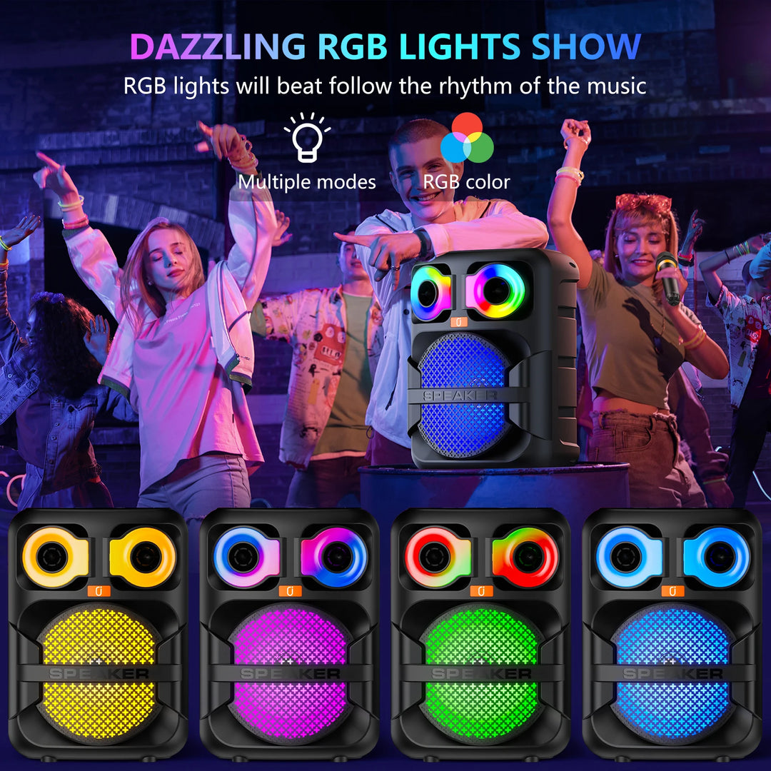 FanFun Karaoke Speaker, Home Karaoke Machine with 2 Microphone, Portable Bluetooth Speaker with LED Party Light, T28-T