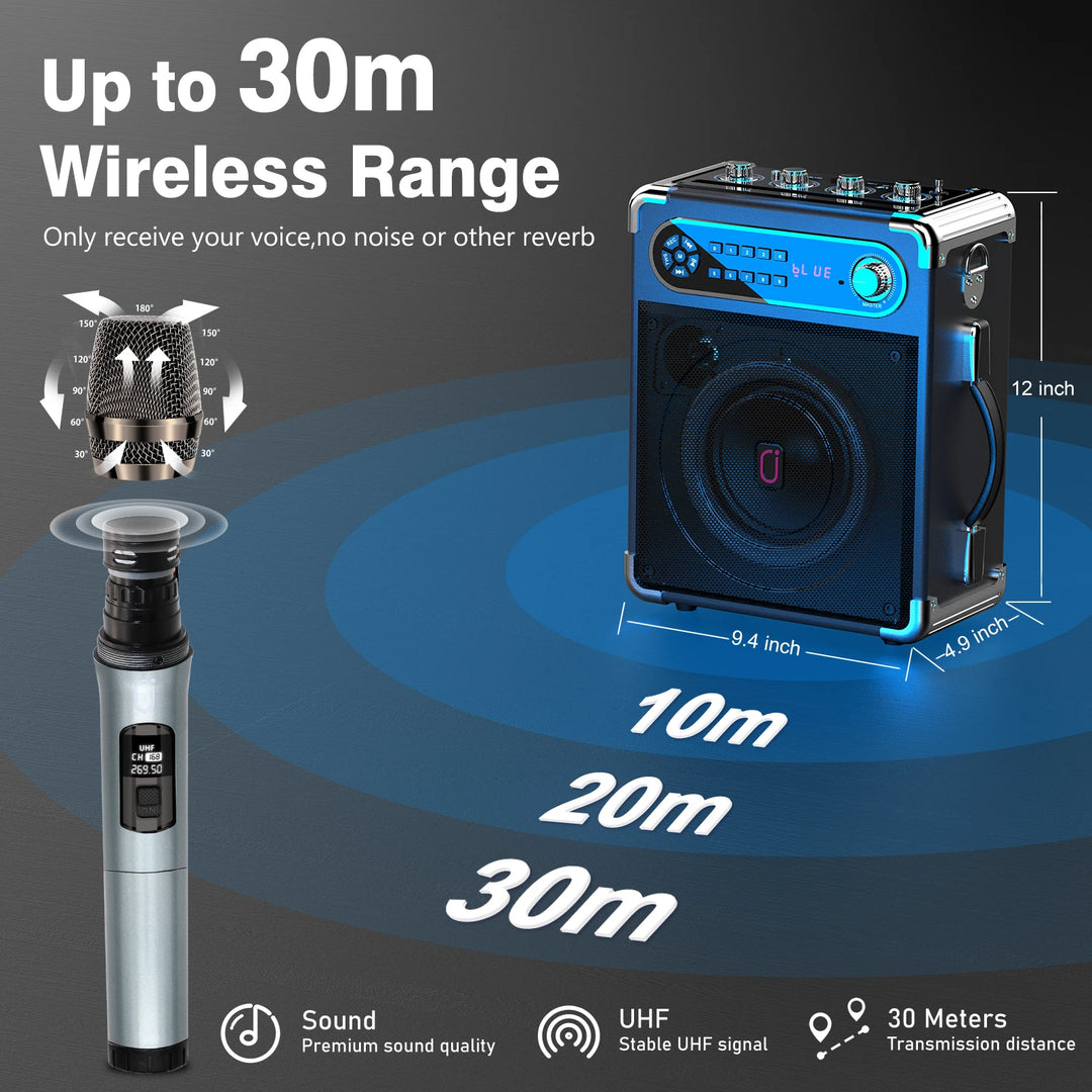 S55 Karaoke Machine with 2Wireless Microphones,Portable Bluetooth Speakers with Bass/Treble Adjustment,Pa System,Remote Control