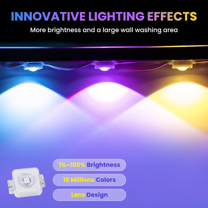 100ft 60-Light Smart RGB LED Eaves Lighting LED light strip - 75 Color Modes, Remote & App Control, Waterproof Outdoor