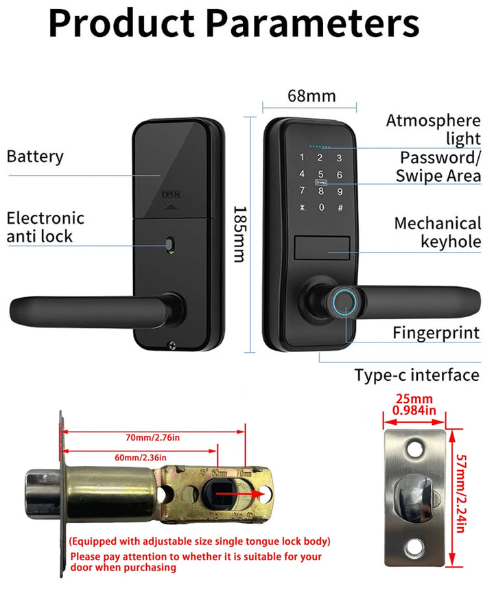 RAYKUBE Smart Biometric Fingerprint Door Lock Electronic Lock Tuya App Set Fingerprint/ Password/ Card Unlock Delivery From US