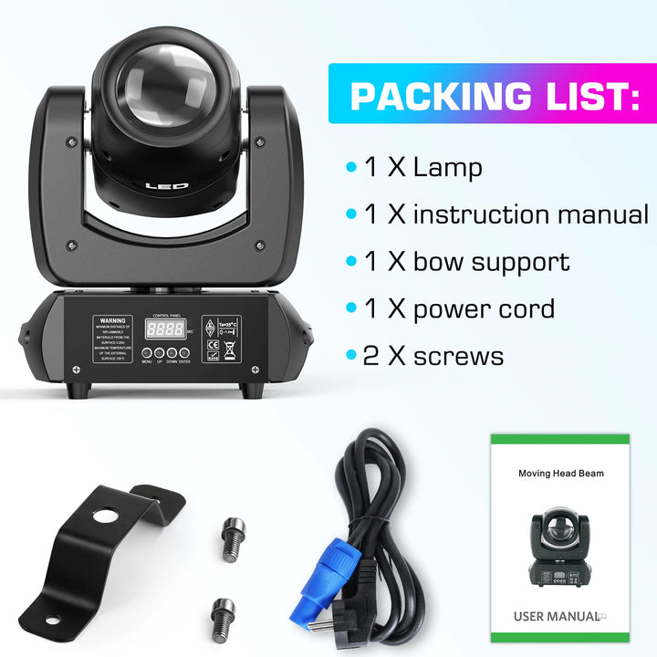 U'King 2Pcs 100W LED Beam Gobo Moving Head Stage Light 18Prism Dazzling Effect DMX DJ Light For Club KTV Disco DJ Party Lighting