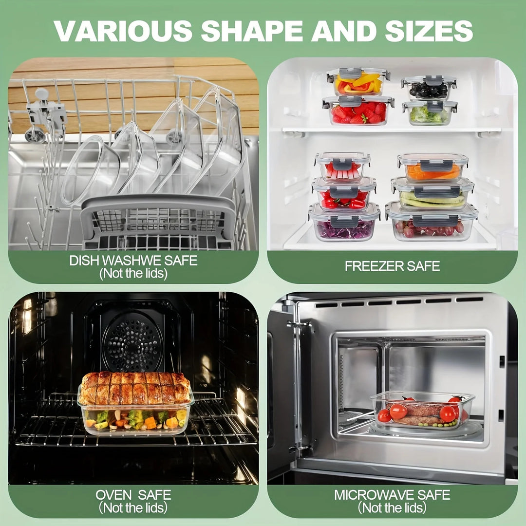 12pcs/set Glass fresh-keeping Crisper, Lunch Box, Sealed Leak-proof Bento Box, Refrigerator Freezer Storage Camping Lunch Box