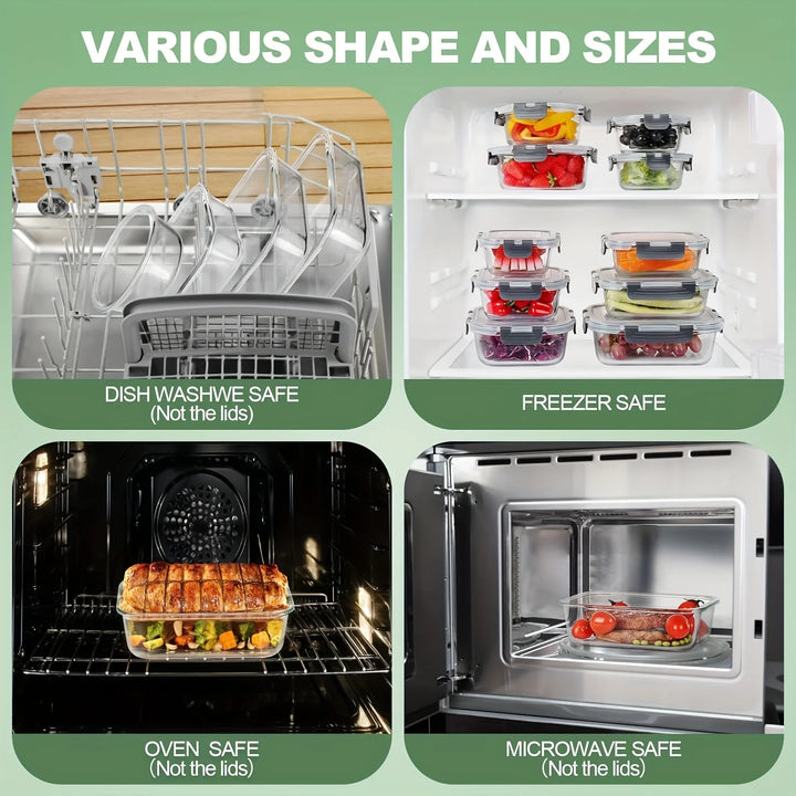 12pcs/set Glass fresh-keeping Crisper, Lunch Box, Sealed Leak-proof Bento Box, Refrigerator Freezer Storage Camping Lunch Box