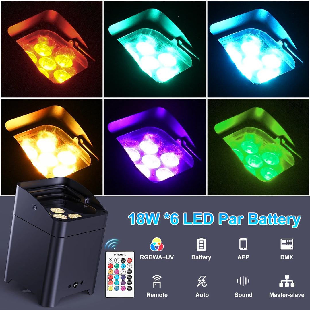U'King 6Pcs 6X18W LED RGBWA+UV Rechargeable Battery Par Lights With Rechargeable Flightcase Set For DJ Disco Wedding Party Bar
