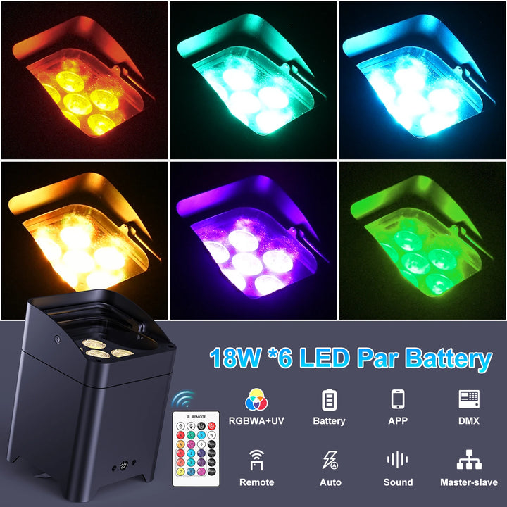 U'King 6Pcs 6X18W LED RGBWA+UV Rechargeable Battery Par Lights With Rechargeable Flightcase Set For DJ Disco Wedding Party Bar