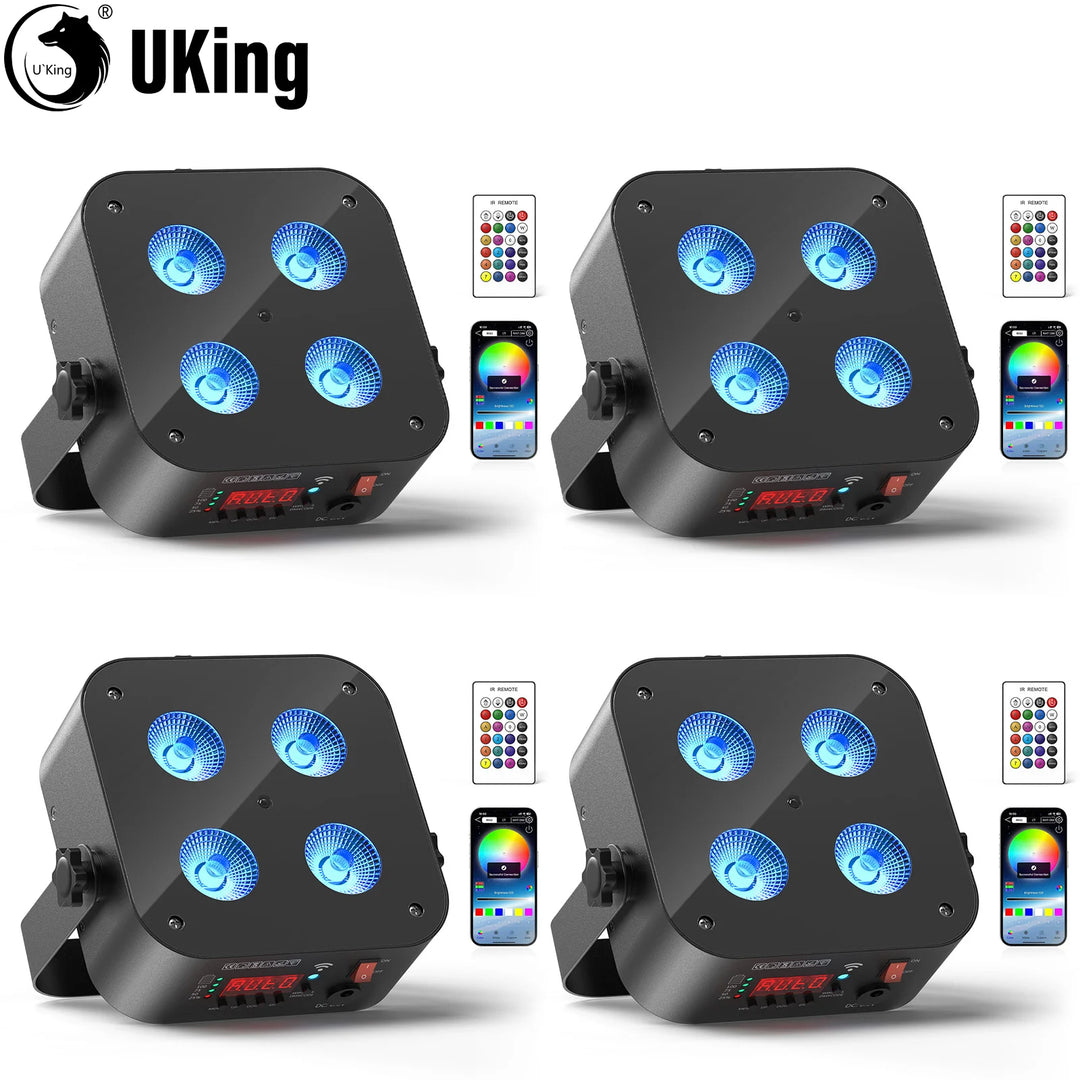 U'King 4Pcs Mini Battery Powered Rechargeable Par Light 4X18W RGBWA UV Stage Light DMX512 LED Uplight For Festival Party Wedding