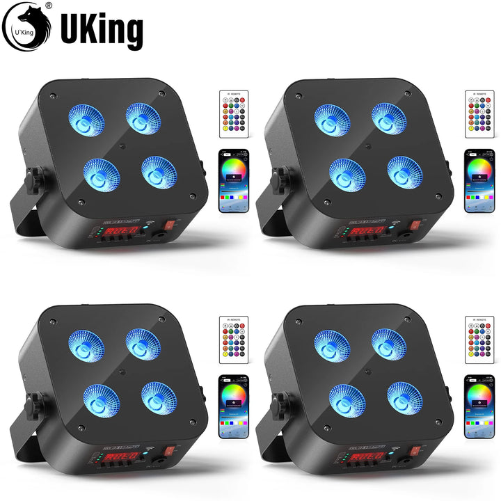 U'King 4Pcs Mini Battery Powered Rechargeable Par Light 4X18W RGBWA UV Stage Light DMX512 LED Uplight For Festival Party Wedding