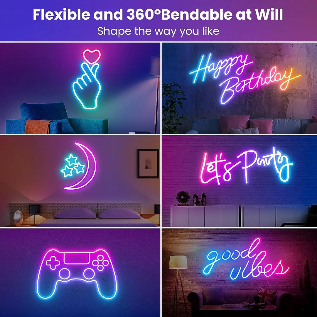 neon rope lights,GB Led Strip Lights, Waterproof IP67, DIY Design, Music Sync,  Remote Control, Multiple Modes