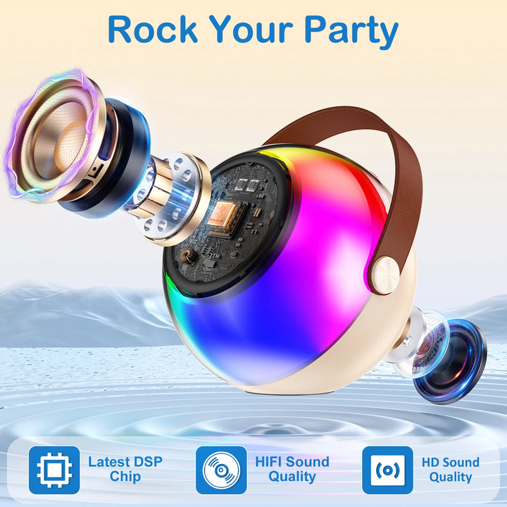 Wireless Microphones & Speaker System with Built-in Mic, LED Lighting Effects, USB-C Fast Charging, Camping, Valentine's Gifts