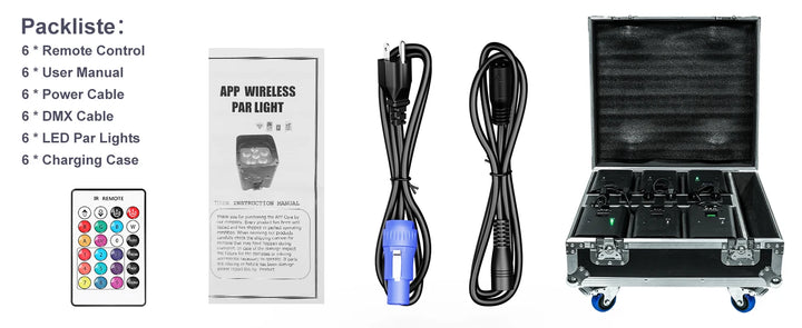 U'King 6Pcs 6X18W LED RGBWA+UV Rechargeable Battery Par Lights With Rechargeable Flightcase Set For DJ Disco Wedding Party Bar