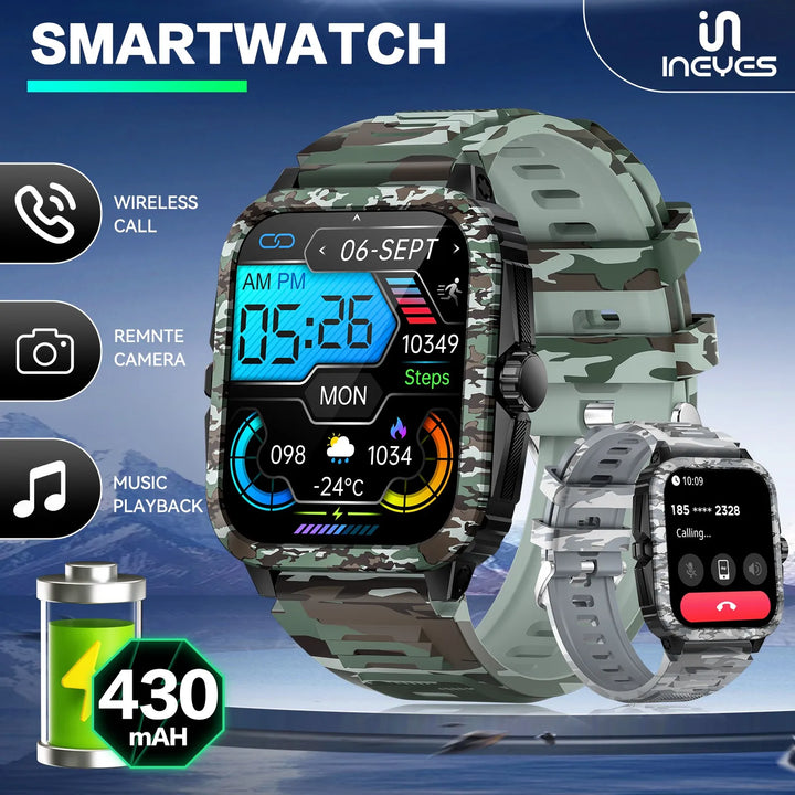 LaNikar New Smart Watch 3ATM Waterproof 1.96" IPS Screen Military KT71 Men 100+ Sport Mode Heart Rate Blood Pressure Bluetooth