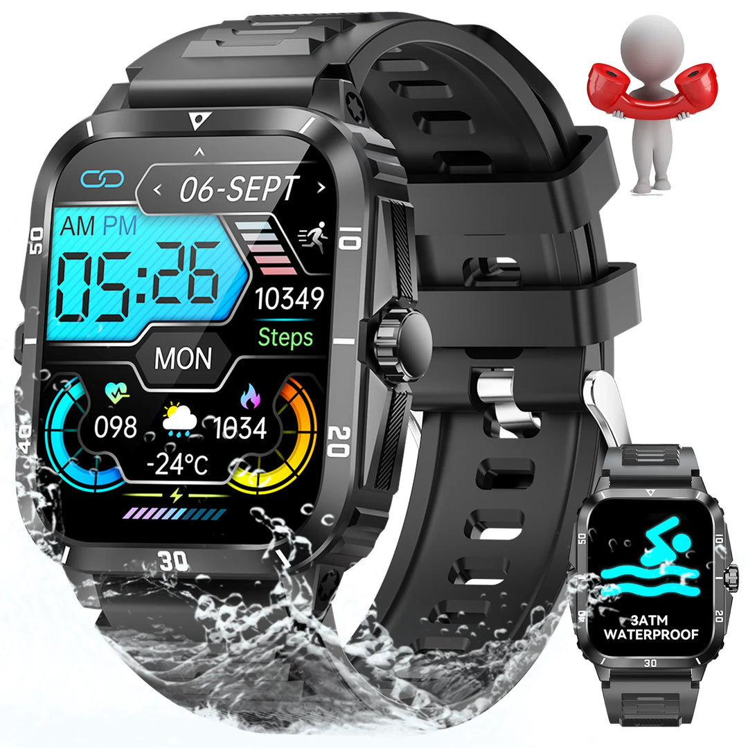 LaNikar New Smart Watch 3ATM Waterproof 1.96" IPS Screen Military KT71 Men 100+ Sport Mode Heart Rate Blood Pressure Bluetooth