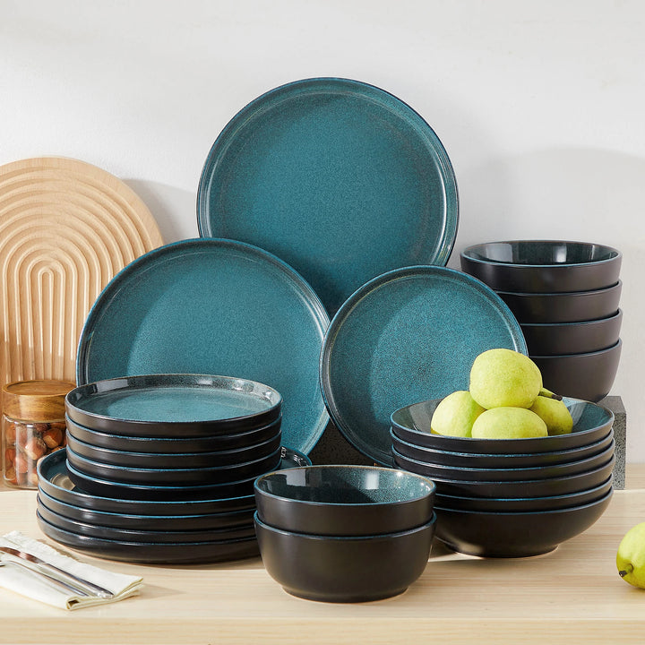 vancasso 18/24 Piece PLAYB Ceramic Plate Set Reactive Glaze Stoneware Dinnerware Set with 6PCS Dinner Plate/Dessert/Cereal Bowl