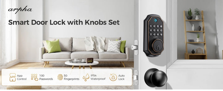 Arpha Smart Door Lock Bluetooth Door Lock 5-in-1 Keyless Entry Lock Fingerprint Electronic Deadbolt w/ Handle Set Home Security