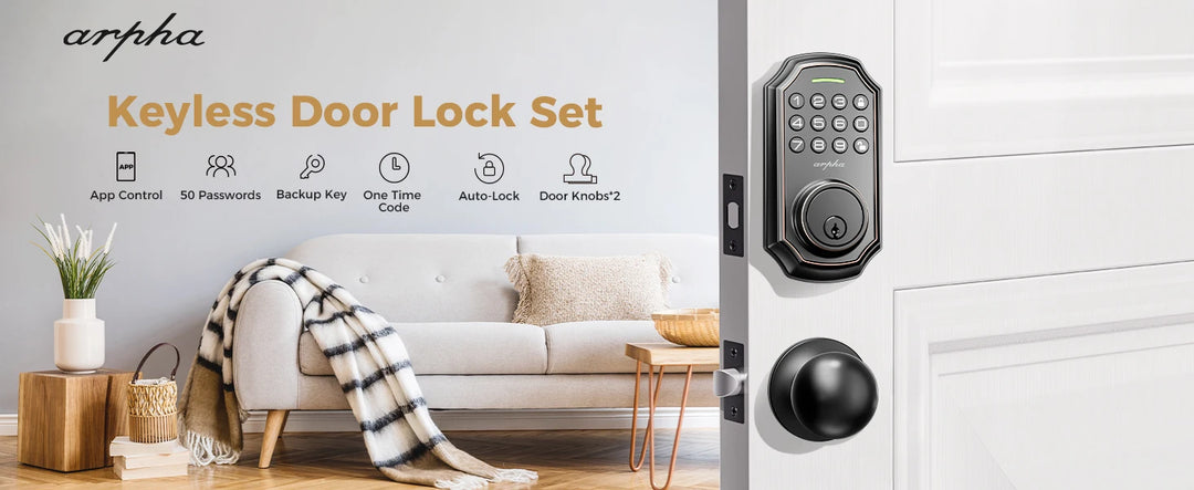 Arpha Smart Door Lock Keyless Entry Lock 100 Codes Bluetooth Door w/ 2 Door handles Home Security Hotel Electronic Password Lock