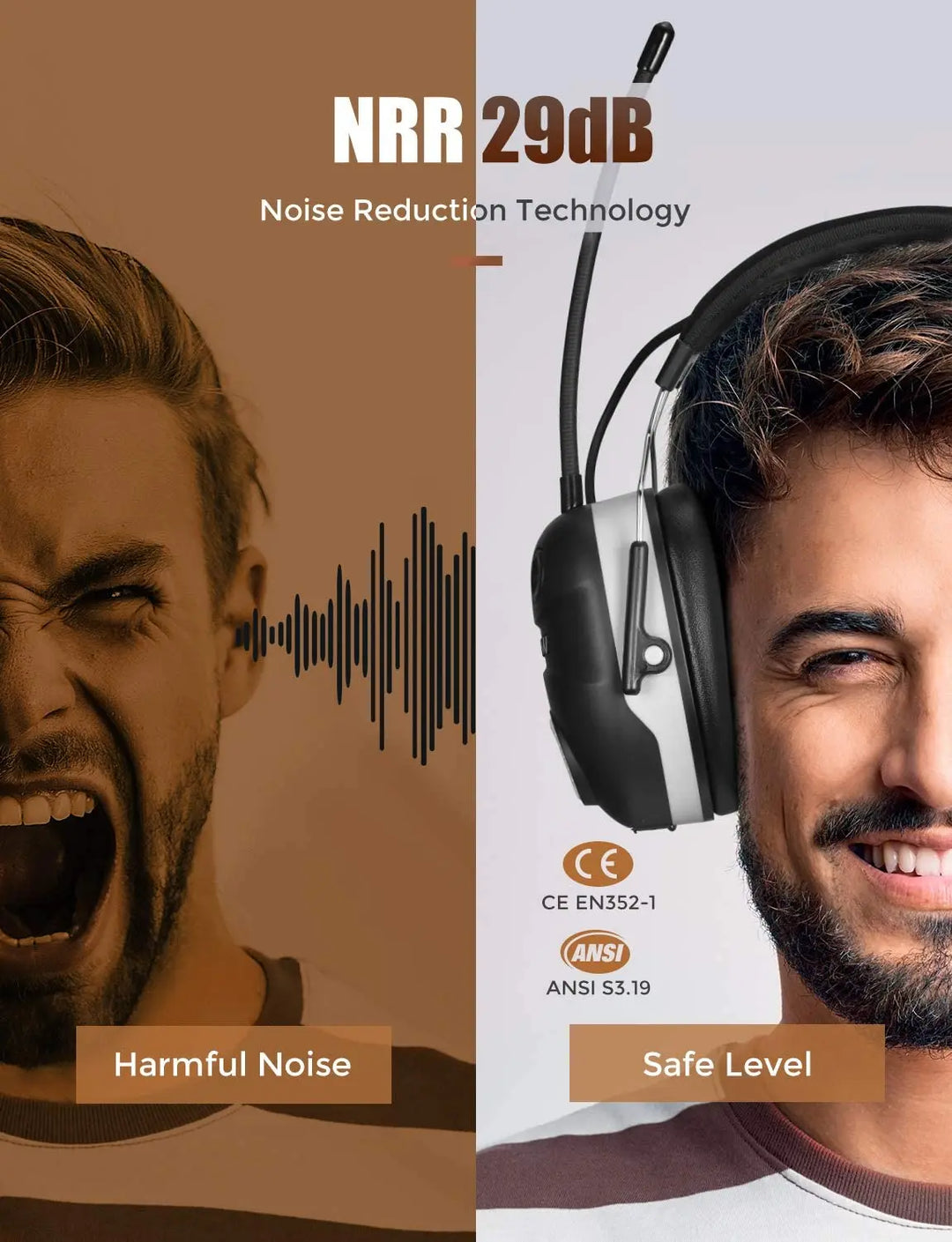 Mpow Bluetooth Noise Reduction Ear Muffs with Microphone AM/FM Radio Ear Hearing Protection NRR 29dB/ SNR 32dB Noise Reduction