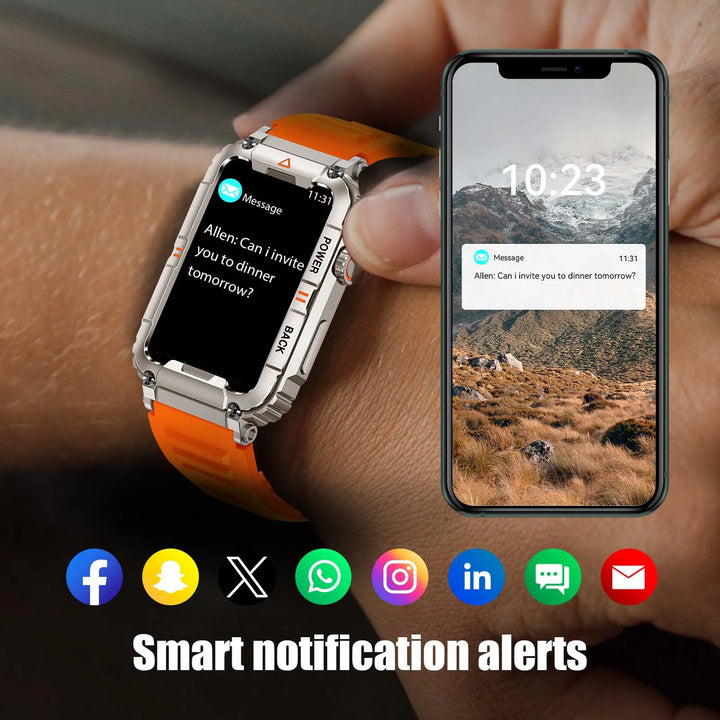 EIGIIS New Military Smart Watch 100+ Sports Modes Health Monitor Bluetooth Call IP67 Waterproof KR88