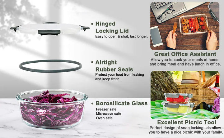 12pcs/set Glass fresh-keeping Crisper, Lunch Box, Sealed Leak-proof Bento Box, Refrigerator Freezer Storage Camping Lunch Box