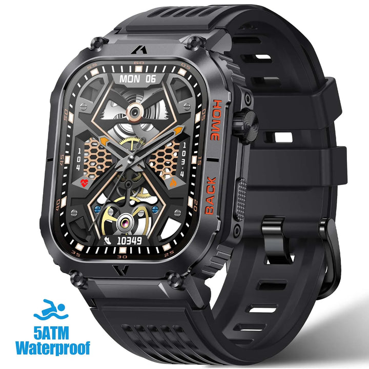 EIGIIS New 5ATM Waterproof Men Military Watch Heart Rate Blood Pressure Blood Oxygen 2.02'' TFT HD With Compass 100+ Sports Mode