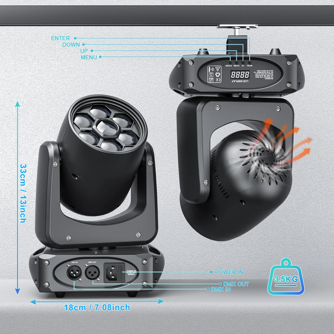 U'King 150W Bee Eye Moving Head Lights RGBW Gobos Stage Lights DMX512 Control DJ Lights For Christmas Disco Party Club Bar Show