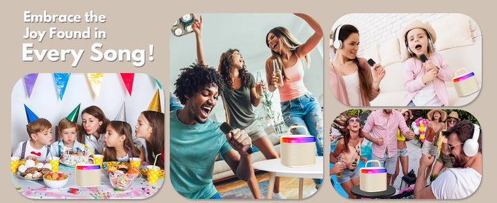 Portable Bluetooth Speaker, Wireless Mini Speaker with 2 Microphone, 5 Mode Voice Effect, LED Party Light