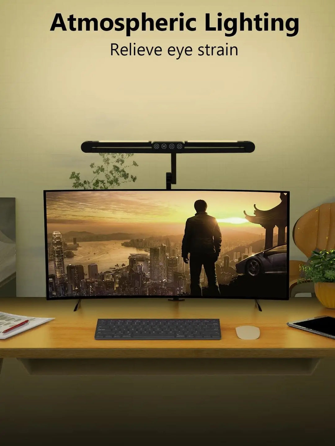 Led Desk Lamp with Clamp, Architect Desk Lamp for Home Office with Atmosphere Lighting, 24W Ultra Bright Auto Dimming Desk Light