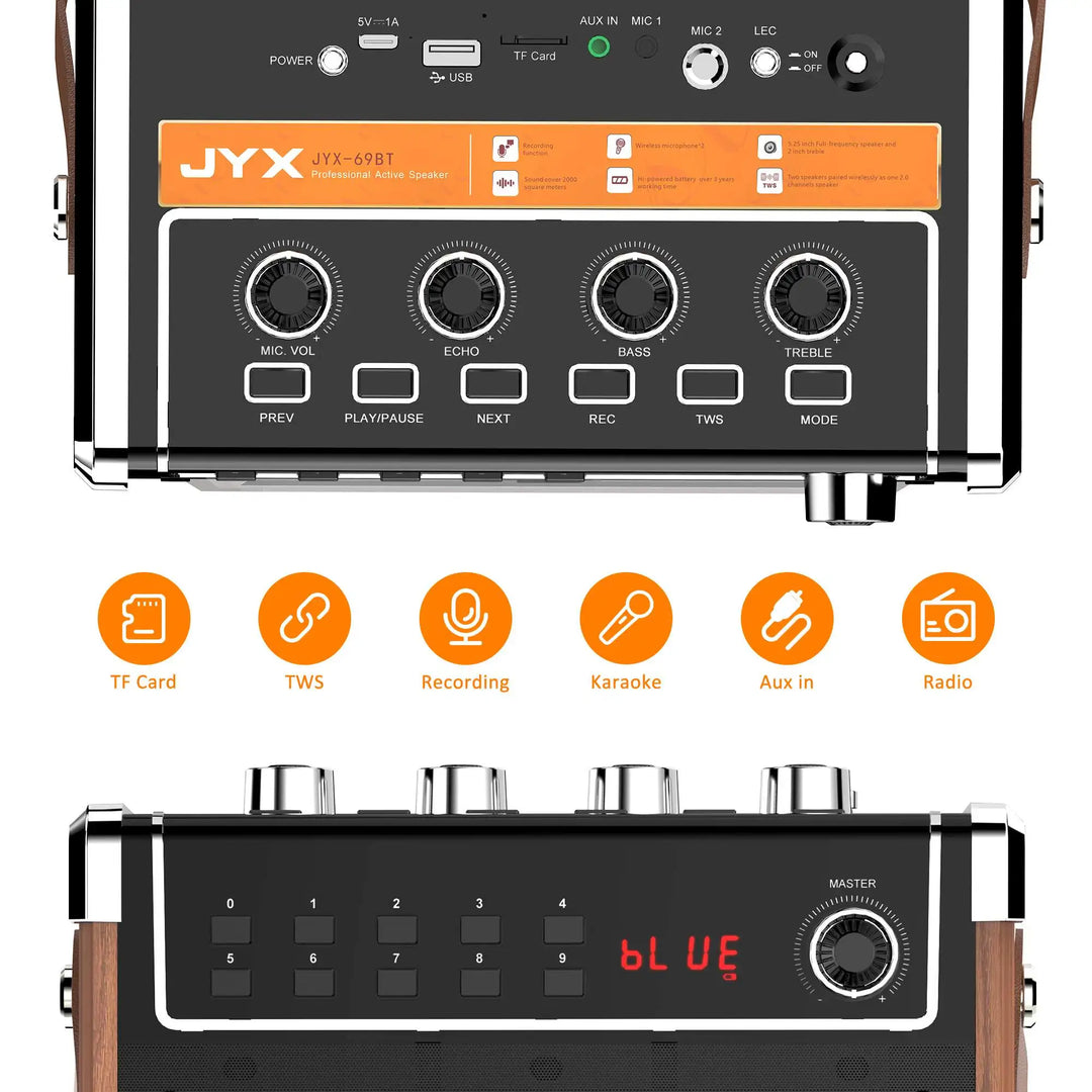 Karaoke Machine with 2 Wireless Microphones, Bluetooth Speaker, PA System & LED Lights for Home Singing Outdoor Party, Music Gifts