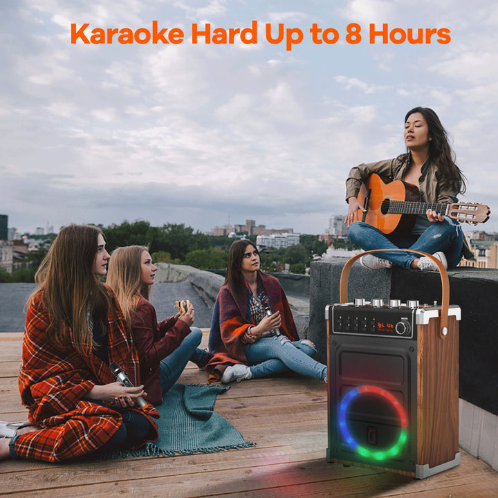 Karaoke Machine with 2 Wireless Microphones, Bluetooth Speaker, PA System & LED Lights for Home Singing Outdoor Party, Music Gifts