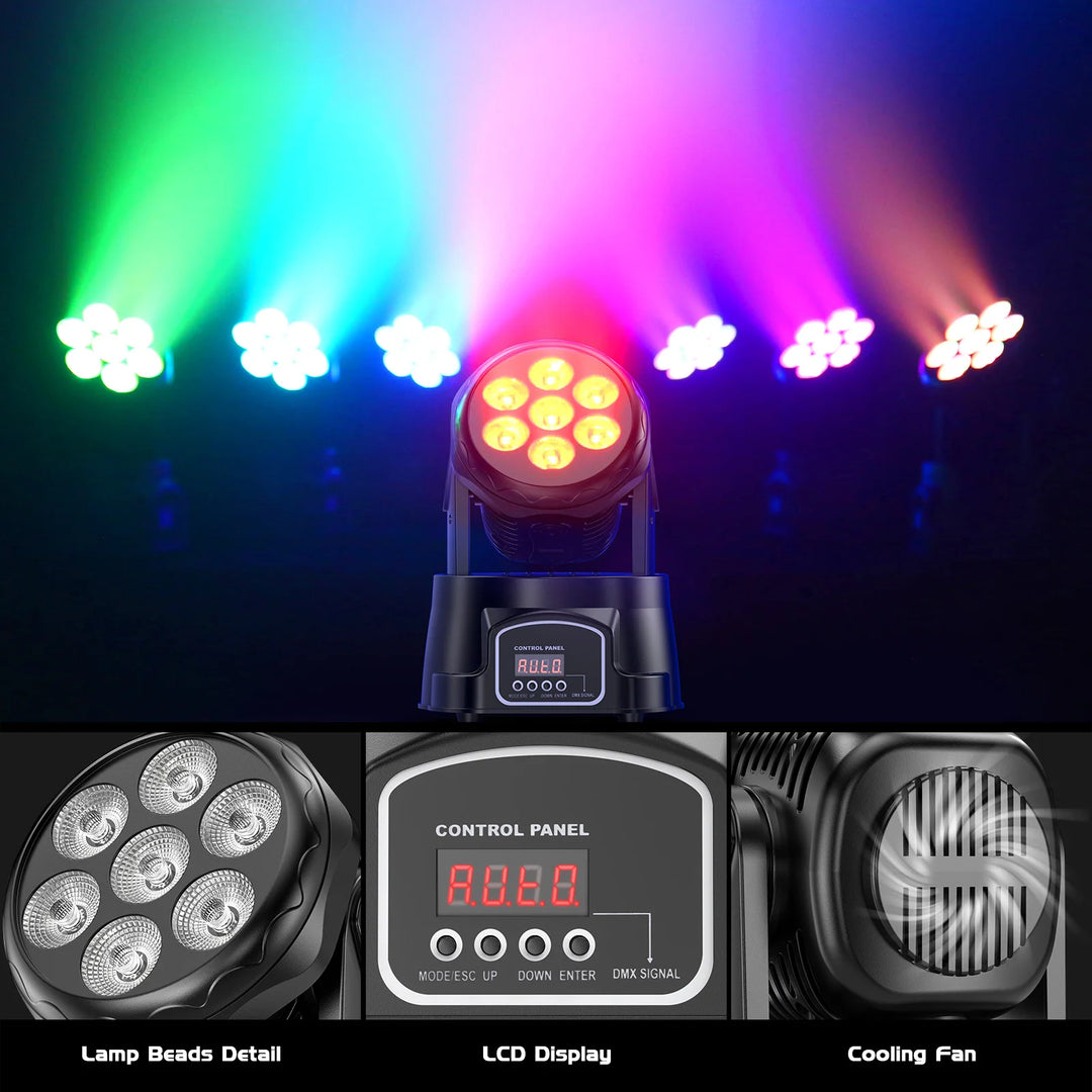 U`King 4Pcs 50W Moving Head Stage Lights 7X4W RGBW LED Beam SpotlightS DMX DJ Light For Disco Music Wedding Party Dance Club KTV
