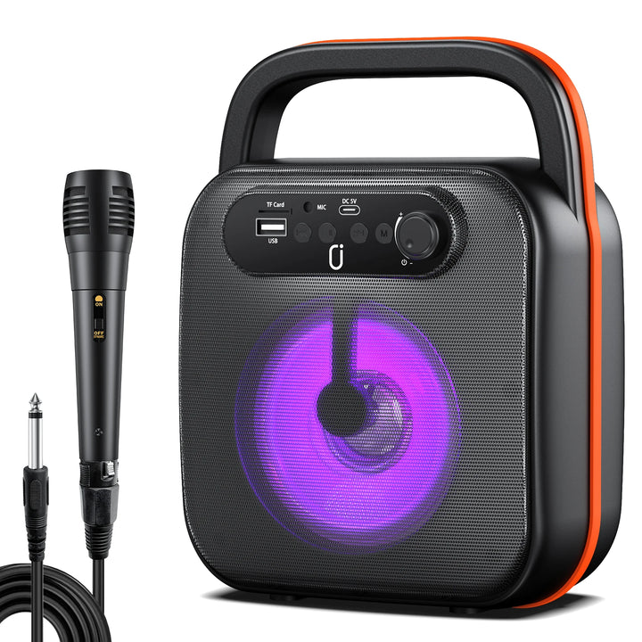 FanFun Karaoke Machine for Adults and Kids, wired Speaker with 1 Microphones, Portable Party Karaoke Speaker with DJ Lights
