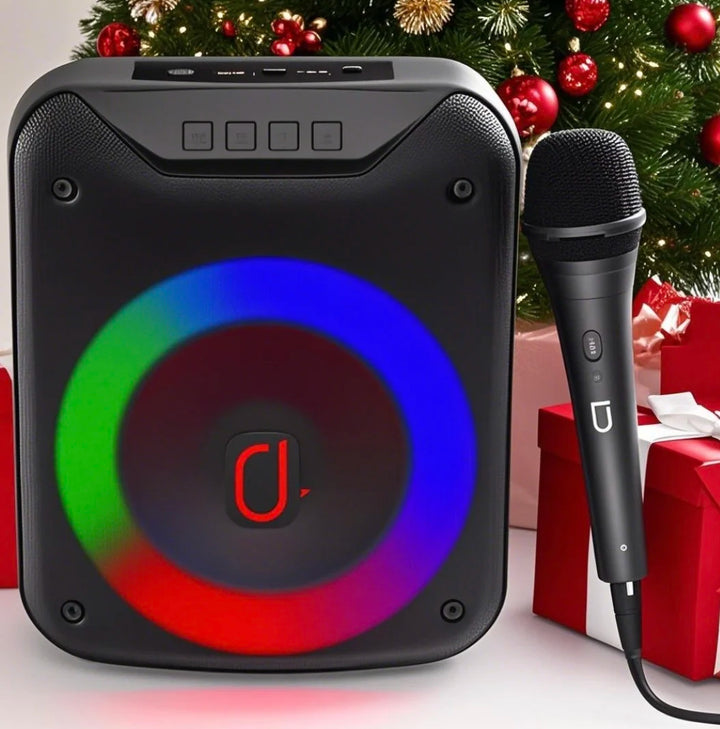 JYX Wireless Speaker, Portable Bluetooth Speaker with Wired Microphone, Home Karaoke Speaker System, LED Party Light