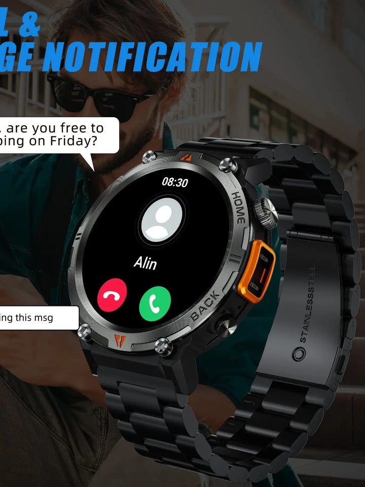 LaNikar KE3 Bluetooth Call Smart Watch Men Full Touch Screen Health Monitor With  steel ring Men SmartWatch For IOS Android