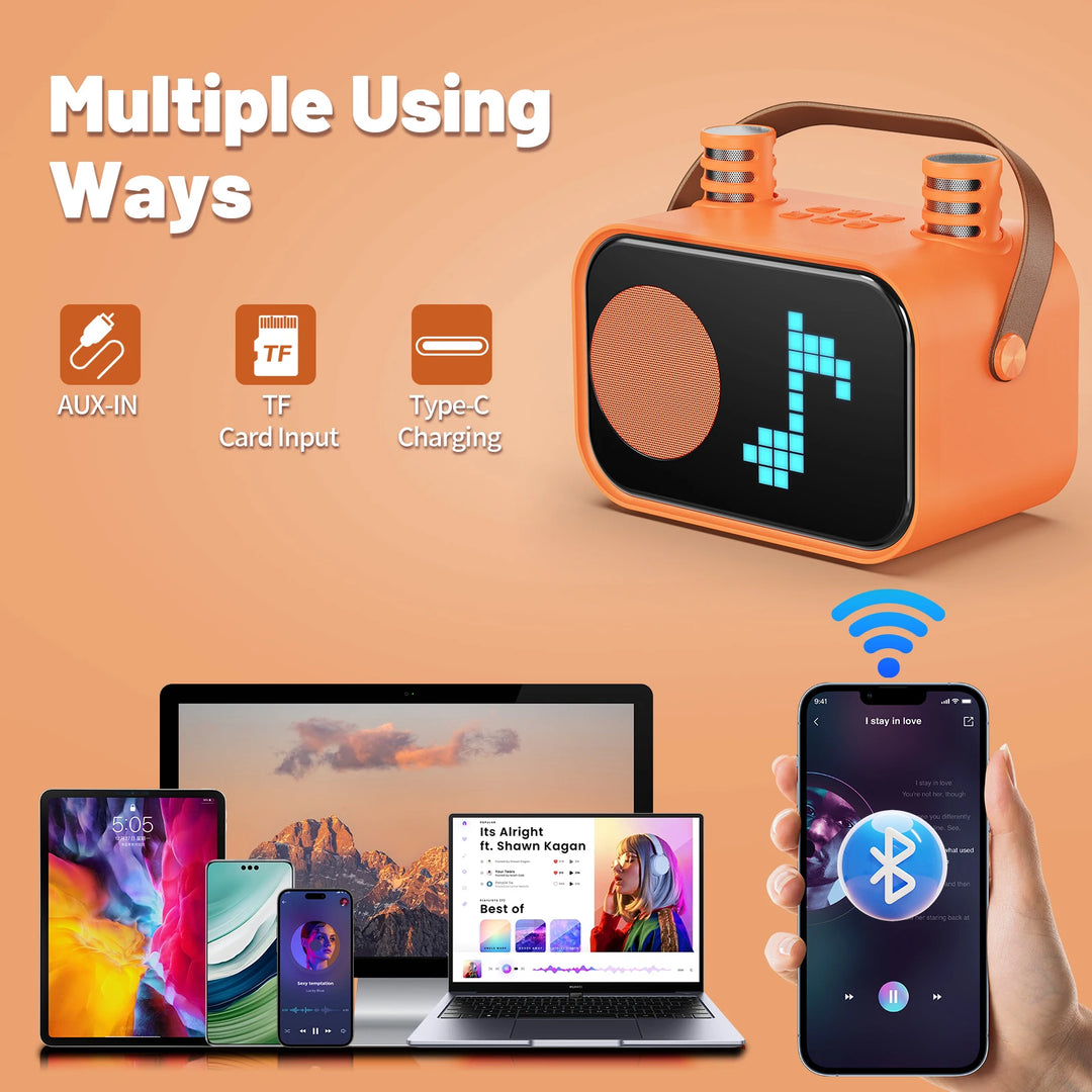 FanFun Bluetooth Speaker, Karaoke Machine for Kids, Portable Speaker with Microphone, 15 Animated Mode, 4 Funny Magic Voices