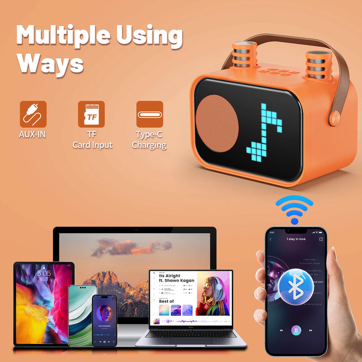 FanFun Bluetooth Speaker, Karaoke Machine for Kids, Portable Speaker with Microphone, 15 Animated Mode, 4 Funny Magic Voices