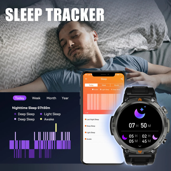LaNikar New Military Smart Watch LED Flashlight with Bluetooth Calls Heart Rate Sleep Monitor Fitness Tracker