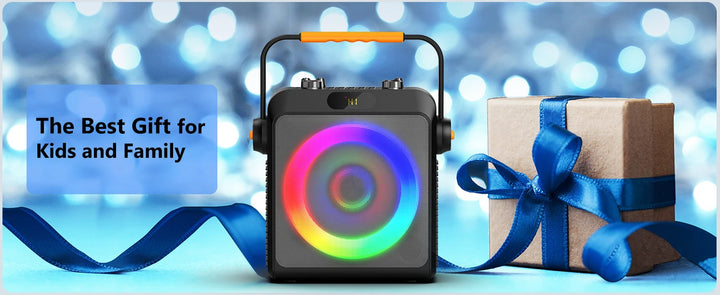 2 Wireless Microphones T19-T Karaoke Machine | Black Karaoke Speaker With Treble/Bass Adjustment, Wireless Speaker PA System