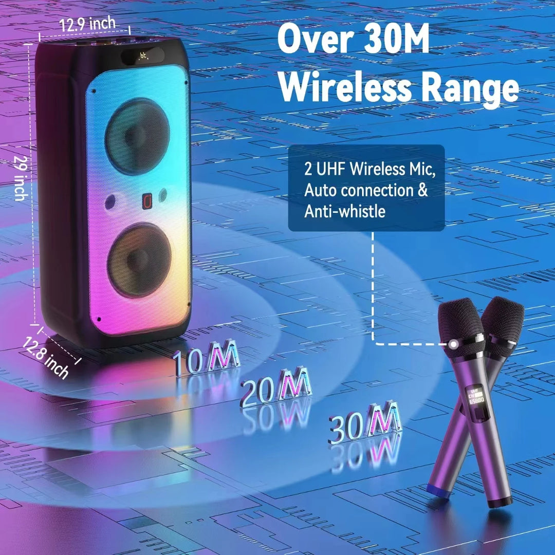 FanFun Karaoke Machine,33" Big Bluetooth Party Speaker with 500W Peak Power,Wireless DJ PA Speaker with Subwoofers, Disco Lights