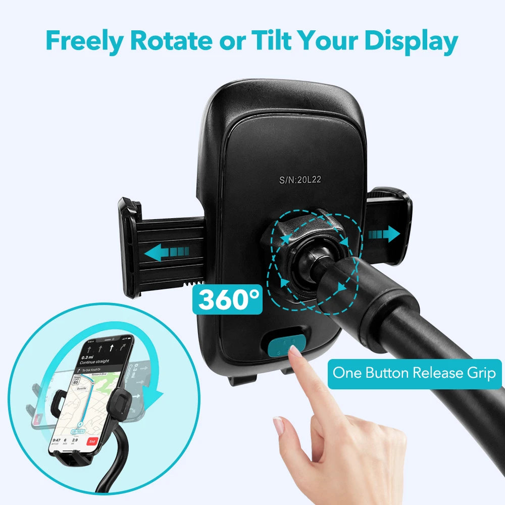 Mpow CA104 Universal Car Phone Mount Windshield Dashboard Car Phone Holder with Long Gooseneck for iPhone 14 15 Plus Samsung