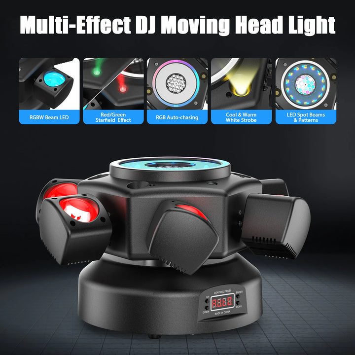 U'King 100W 6-Arm RGBW Beam Moving Head Light With Remote Control Rotating Strobe Stage Light DJ Light For Wedding Party Bar KTV
