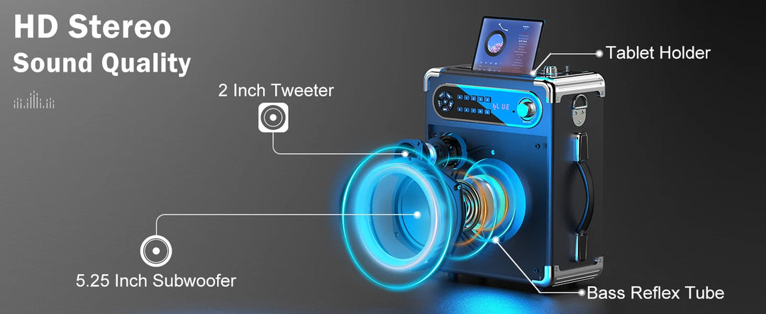 S55 Karaoke Machine with 2Wireless Microphones,Portable Bluetooth Speakers with Bass/Treble Adjustment,Pa System,Remote Control