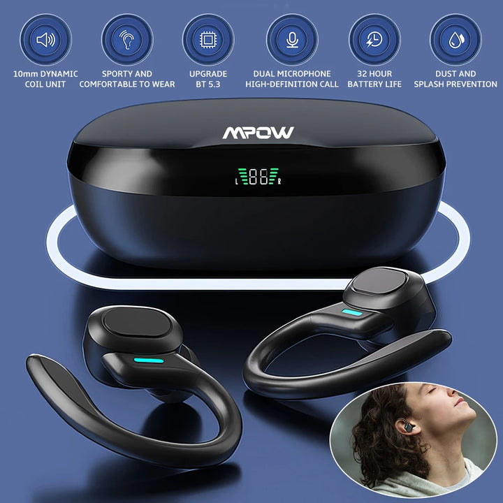Mpow SP16 Bluetooth V5.3 Headphone with CVC 8.0 Dual Mic Noise Cancelling Wireless Headset 160Hrs Talktime for iOS Android Phone