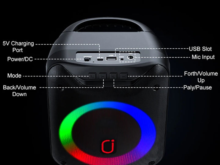 Wireless Speaker, Portable Bluetooth Speaker with Wired Microphone, Home Karaoke Speaker System, LED Party Light