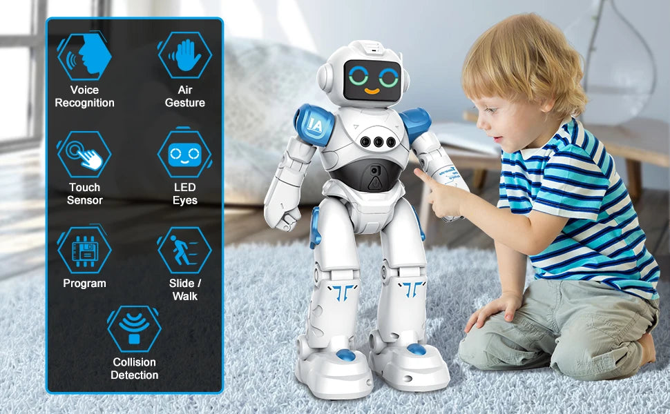 VATOS RC Robot Toy for Kids Smart Talking Voice Remote Control Robot Gesture Sensing Emo Robot Toy for Boys Girls Birthday Gift