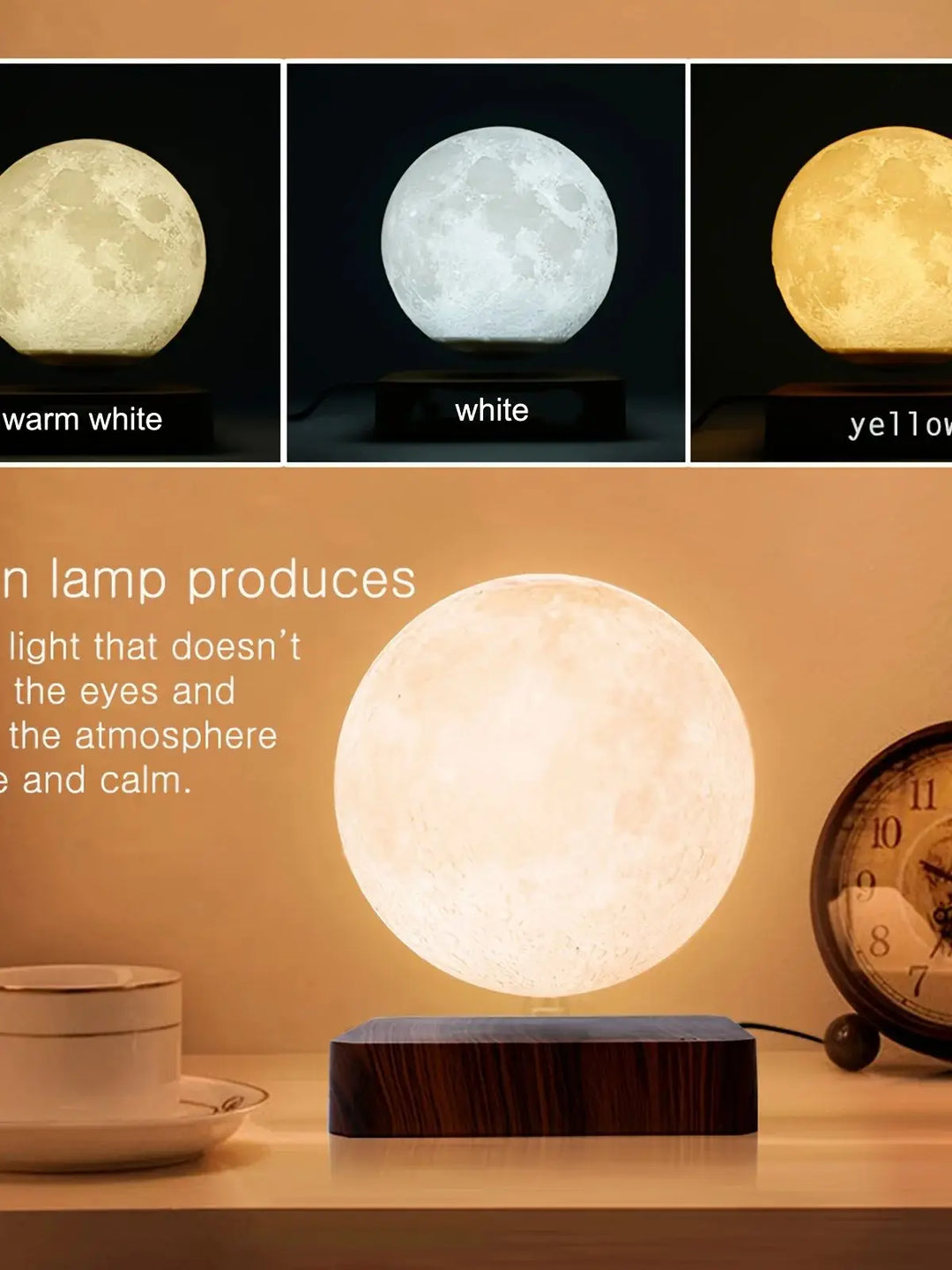 Levitating Moon Table Lamp, Magnetic Floating Night Light With 3 Lighting Modes, 3D Printed Levitation Bedside Table Lamp