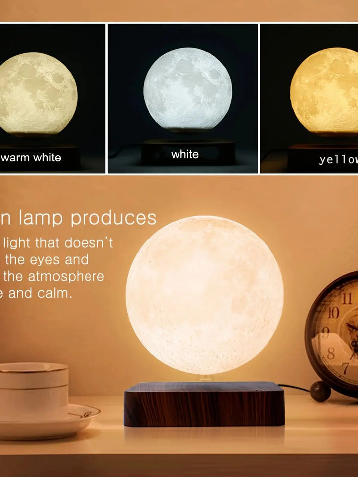 Levitating Moon Table Lamp, Magnetic Floating Night Light With 3 Lighting Modes, 3D Printed Levitation Bedside Table Lamp