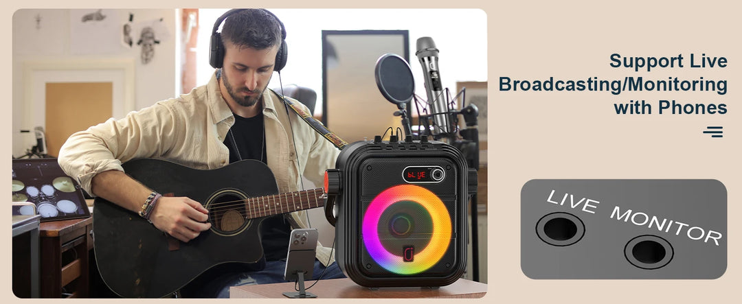 FanFun Bluetooth Speaker, Portable Wireless Speaker with FM Radio, Karaoke Machine with 2 Microphone, Home Karaoke System