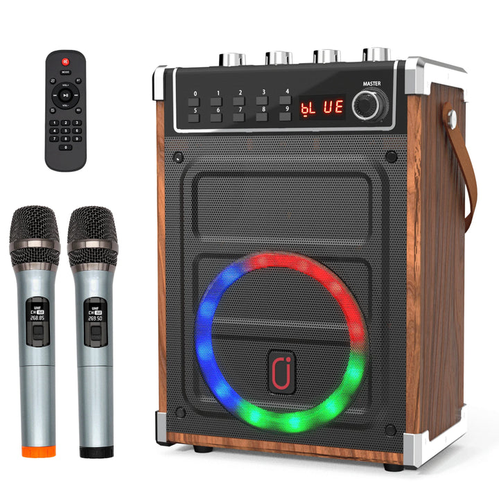 Karaoke Machine with 2 Wireless Microphones, Bluetooth Speaker, PA System & LED Lights for Home Singing Outdoor Party, Music Gifts