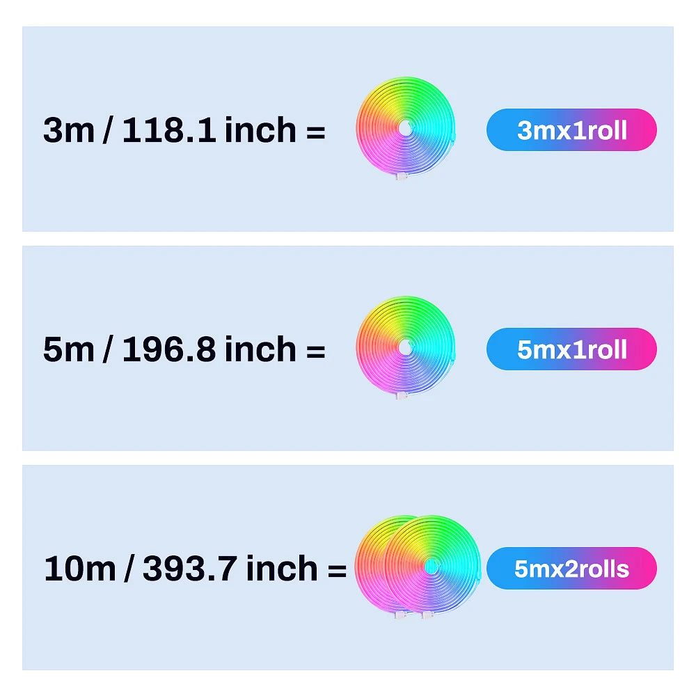 neon rope lights,GB Led Strip Lights, Waterproof IP67, DIY Design, Music Sync,  Remote Control, Multiple Modes